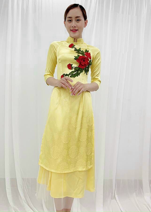 Set Áo Dài Cách Tân Thêu Hoa Mẫu Đơn - AV71
